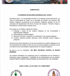 COMUNICADO – SEGUNDO CONGRESO DE MUJERES INDÍGENAS DEL CHOCÓ